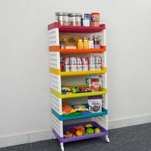 ADA 6-Tier Multipurpose Storage Shelf Rack with Wheels | Storage Organizer Cart Plastic Kitchen Trolley