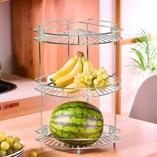 KUBER INDUSTRIES Stainless Steel Multipurpose Corner/Storage Rack (Silver) Stainless Steel Kitchen Trolley