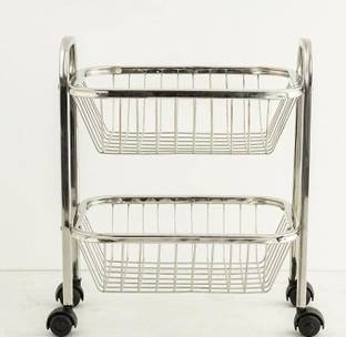M R S INDUSTRIES Stainless Steel Square Pipe 3 Tire Shelf Cart, Vegetable & Fruits Trolley with 4 Wheels Fruits Basket Or Stand | Kitchen Organizer Steel Kitchen Trolley
