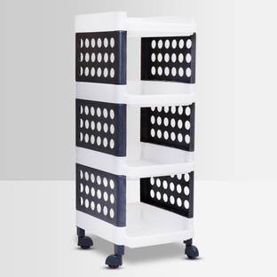 LivingBasics 4 Layer Adjustable & Stackable Multipurpose Storage Rack/Shelves, Plastic Kitchen Trolley