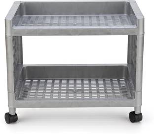 Sorath Rectangular 2 Layer Multipurpose Shelf Stand Basket Rack Trolley Plastic Kitchen Trolley