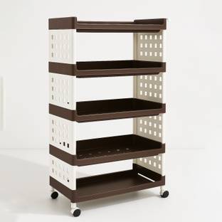 LEOPAX 5 Layers Plastic Rolling Storage Rack | Multipurpose Storage Rack with Wheels | Plastic Kitchen Trolley