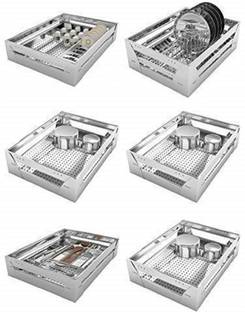 Sanjari Modular Kitchen Stainless Steel Organizer Basket (19*20,set of-6) Stainless Steel Kitchen Trolley