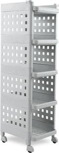 ADA 4 -Tier Rolling Storage Shelf Basket Utility Cart Rack | Storage Organizer Cart Plastic Kitchen Trolley