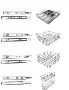 Sanjari 4 Piece17X20X4Sheet Cutlery17X20X6Plain Basket17X20X8Thali Basket 6X20X17Pullout Stainless Steel Kitchen Trolley