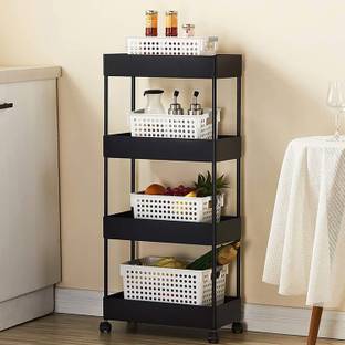 ADA Slim 4-Layer Rolling Storage Rack with Wheels Kitchen Storage Organizer Trolley Plastic Kitchen Trolley