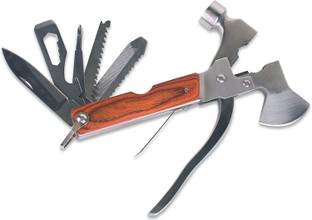 NSV Folding Push Button Lock Multi Tool For Hiking , Camping , Travelling Axe, Knife Sharpener, Multi Tool, Pocket Knife, Saw, Can Opener, Folding Saw, Hatchet