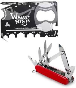 WErFIT 13 in 1 Stainless Steel Multi Functional Swiss Knife with 18 in 1 Wallet Ninja Survival Knife