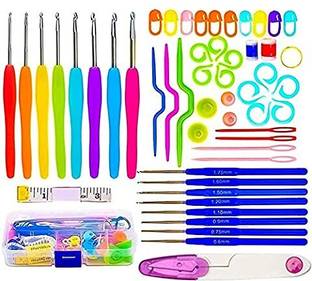 Gemsy Crochet Kit 52Pcs Set for Crafters,Hooks,Inch tape,Cutter, Needles,Sewing, DIY Embroidery Hoop