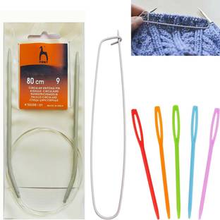 Artonezt 80cm Aluminium Circular Knitting Needles, Stitch Holder, Large Eye Wool Needles Knitting Pin