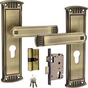 ATOM Zinc GLANZA Mortice Handle Set with Cylindrical Lock with 3 Keys Zinc Door Handle