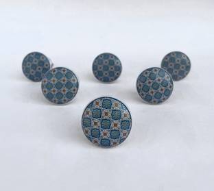 Aalnkrit Blue Pattern Ceramic knobs for Drawer/Cupboard (Set of 2) Ceramic Cabinet/Drawer Handle
