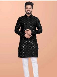 kingenterprise Men Embroidered Straight Kurta