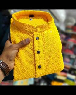 CRYSTALREVENUE Men Chikan Embroidery Straight Kurta