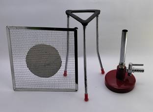 moolenterprises laboratory Bunsen burner with stopcock with tripod stand and wire gauge set of 3 Laboratory Bunsen Burner