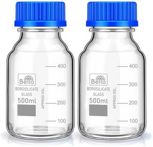 Bello Borosilicate Glass Measuring Reagent Bottle 500ml With Blue Screw Cap Pack of 2 Laboratory Dropper Bottle