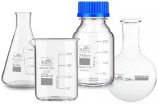Bello Borosilicate Reagent Bottle 250ml Beaker 250ml Conical 250ml & RBB Flask 250ml Laboratory Dropper Bottle