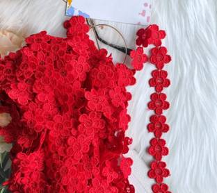 TULSI ENTERPRISE Floral Line Red colour 10 meter Red Colour Floral Line 10 Meter Lace Lace Reel