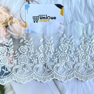 uniquemart Beautiful Flower White Cotton Net GPO Border Lace For Suit, Flowk, Plazo, White Lace, White Lace Border (White/8Mtr) Lace Reel