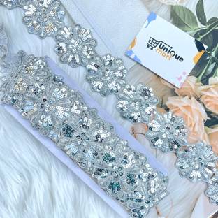 uniquemart Silver Zari Flower Border Lace For Lehenga, Saree, Blouse, Frowk, Suit, Dupatta & Craft Work (Silver/9Mtr) Lace Reel