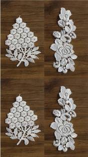 AKSHALI Butta White Gpo Lace Butta/Patches for Saree,Dress,Kurtis,Dupatta,Craft,Suit (4 Pcs) Lace Reel