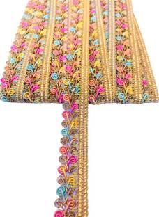 Gikom LACE-08 Beautiful Light Multicolor & Golden Shiny Zari Lace (Length-9mts Width-2cm) Lace Reel