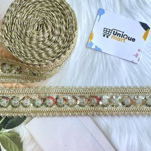 uniquemart Beautiful Light Golden Shiny Zari Border Lace for Fancy Dresses Zari Lace, Zari Lace Border, Golden Lace Design (LightGolden/9Mtr) Lace Reel