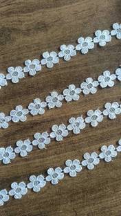 AKSHALI Flower White Lace Border for Saree,Dress,Kurtis,Dupatta,Craft,Suit (5 Mtr) Lace Reel