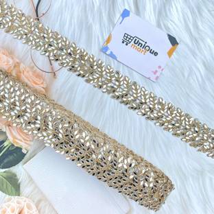 uniquemart Golden Mirror Work Lace Border, Golden Lace Border, Golden Lace Design, Golden Lace, Golden Colour Lace (Golden/4.5Meter) Lace Reel
