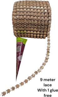 Zari craft Golden apple design lace 9 meter with 1 glue free Lace Reel