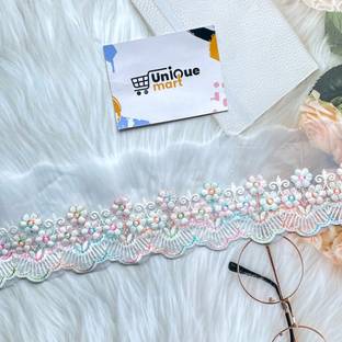 uniquemart Multicolor Lace Border, Organza Lace Border, Cotton Lace Design, Net Lace Border, Pakistani Lace, Multicolor Flower Lace (Multicolor/5Meter) Lace Reel