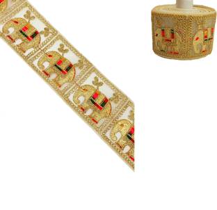 Balar Heavy Design Elephant multi and gold colour lace 9 Mtr for Sarees Border Dress Lehenga Dupatta choli Palazzo Anarkali kurti craft etc Lace Reel