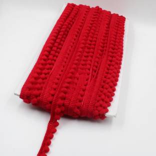 MayRose 1.2CM .Red Colorful Pom Pom Lace 10 Meter for Craft and Decoration pompom lace Dot shape mini ball lace bundi pom pom lace Red color Lace Lace Reel