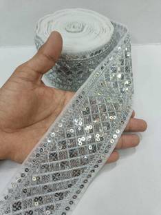 DEEP'S CREATION Saree Lace Border Embroidery Lace Decorative Trims (9MX 3IN)(Silver) Lace Reel