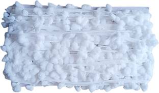 MayRose Pompom Lace 22 Mtr.White Lace Dress Sarees Lehenga Suits Blouses I Shape pom pom lace For Dress, crafts,sewing, gardening projects decorations Lace Reel