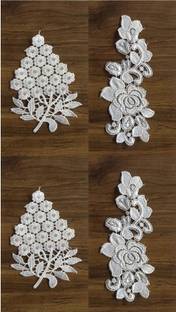 AKSHALI Butta White Gpo Lace Butta/Patches for Saree,Dress,Kurtis,Dupatta,Craft,Suit (4 Pcs) Lace Reel