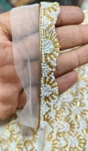Avyalik 9 Meter white Finetage Pipe in net Fabric Triangle Border Lace,Katdana Pipe lace Lace Reel