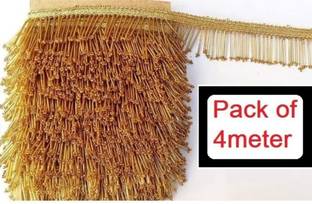 Avyalik 4Mtr Golden Tassels Latkan Laces Heavy Pipe Border for Dresses, Sarees, Lace Lace Reel