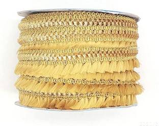 anida lace Golden Color Lace Gota Patti Design Machine Made Embroidery Lace Border Border with 1.2 cm with 9 Mtr Lace Reel (SADAN Gold) Lace Reel
