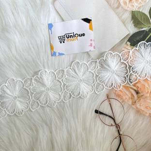 uniquemart White Flower Lace, White Sequence Lace Border, Flower Lace Border, Pakistani Lace, White Lace (White/4.5Meter) Lace Reel