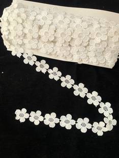 Hesperos Premium Flower Design Gpo Lace Beautiful White Cotton Flower GPO Lace Reel (5 Mtr) Lace Reel