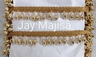 JAY MAJISA 2 Mtr Royal Golden Beaded Droplet Fringe Lace for Saree & Crafts Luxurious Golden Bell Tassel Border Trim for Ethnic & Bridal Wear Lace Reel