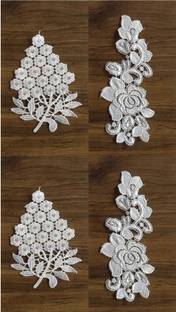 AKSHALI Butta White Gpo Lace Butta/Patches for Saree,Dress,Kurtis,Dupatta,Craft,Suit (4 Pcs) Lace Reel
