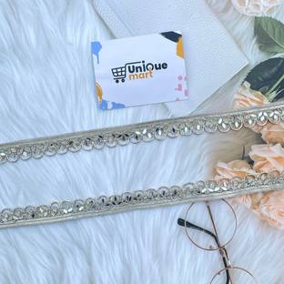 uniquemart Light Golden Mirror Work Lace, Golden Mirror Lace, Golden Mirror Lace Border for Saree, Suit, Blouse Lace, Blouse Lace Design, Lehenga Lace (Gold/18Mtr) Lace Reel