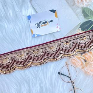 uniquemart Maroon Lace Border, Maroon Velvet Lace, Maroon Colour Lace, Maroon Lace reel, Blouse Lace Design, Saree Lace Border (Maroon&Gold/9Mtr) Lace Reel