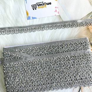 uniquemart Beautiful Silver Jarkan Stone Lace For Suit, Saree, Frowk, Silver Lace Border, Silver Stone Lace, Silver Colour Lace (Silver/18Mtr) Lace Reel
