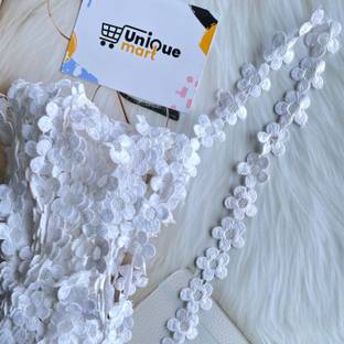 uniquemart White Flower Lace, White Lace Border, White Lace Design, White Colour Lace, Pakistani Lace For Suit, Dupatta, Frowk, Gown (White/20Mtr) Lace Reel