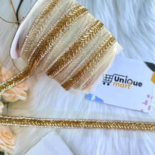 uniquemart Beautiful Golden Stone & Cutdana Work Lace for Lehenga, Frowk, Dresses & Decoration (Golden/4Mtr) Lace Reel