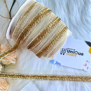 uniquemart Fancy Golden Stone & Cutdana Work Lace for Lehenga, Frowk, Fancy Dresses & Craft Decoration (Golden/9Mtr) Lace Reel