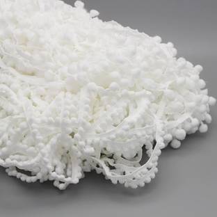 KnottyCord POM-WHITE-25-Dot Bundi Dot pom pom White Boarder Lace for Craft and Decoration 12 Meters Lace Reel